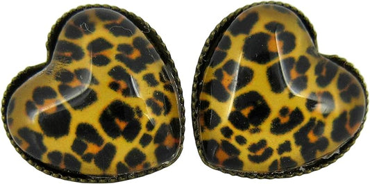 Summerfield Collection Antiqued Gold-tone Animal Print Stud Earrings Heart Shaped 12mm