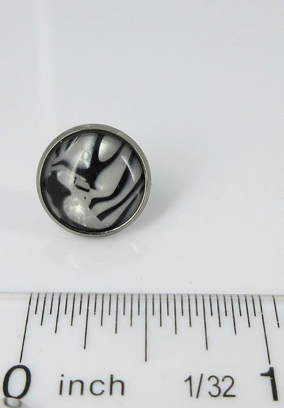 Summerfield Collection Hematite-tone Black and White Zebra Print Stud Earrings 12mm