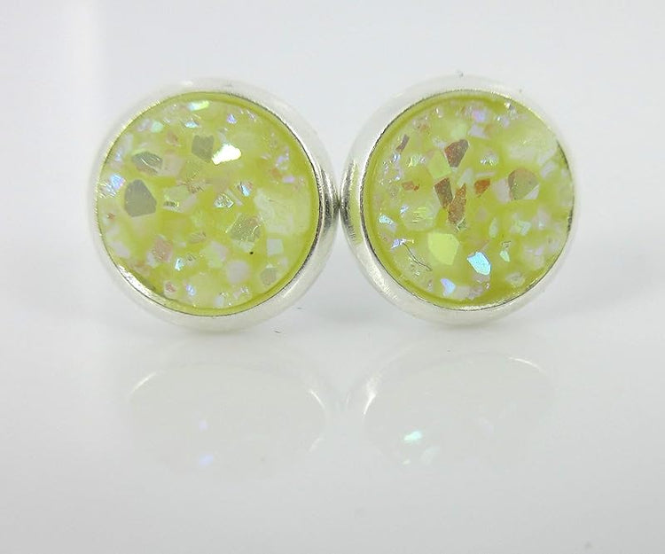 Summerfield Collection Trio Silver-tone Stud Earrings 8mm Faux Druzy Stone Set (Sunset Red/Orange/Yellow)