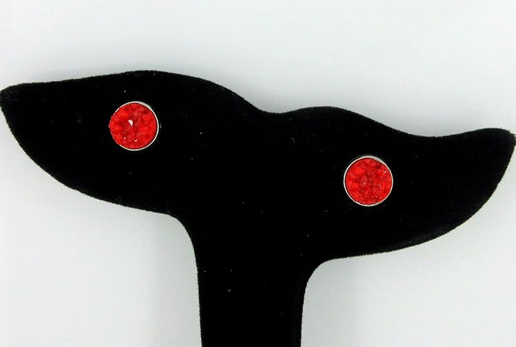 Summerfield Collection Stainless Steel Matte Faux Druzy Stone Stud Earrings 8mm (Classic Red)