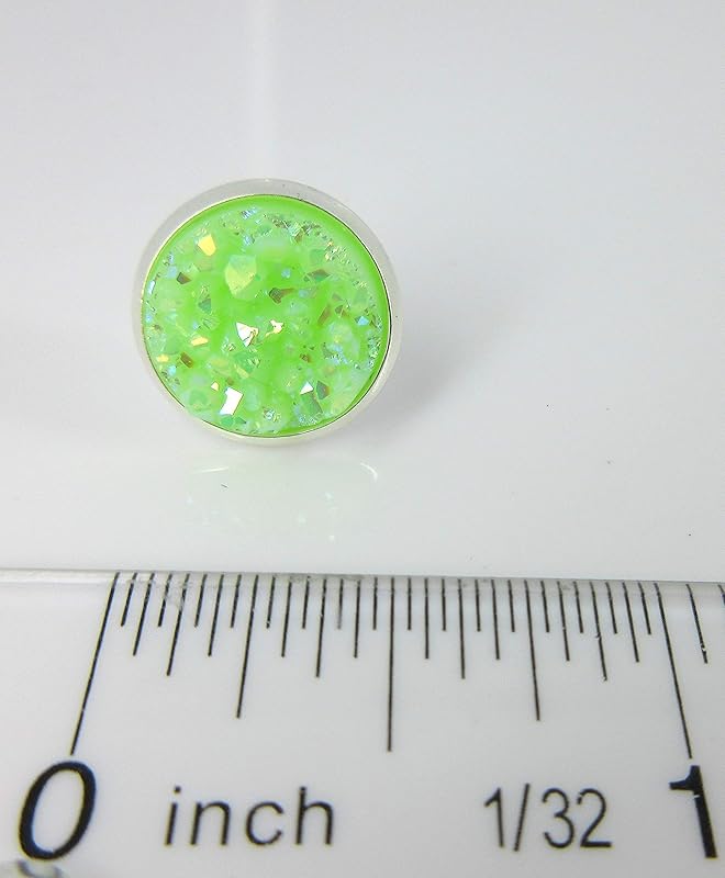 Summerfield Collection Silver-tone Pastel AB Faux Druzy Stone Stud Earrings 12mm (Lime Green)