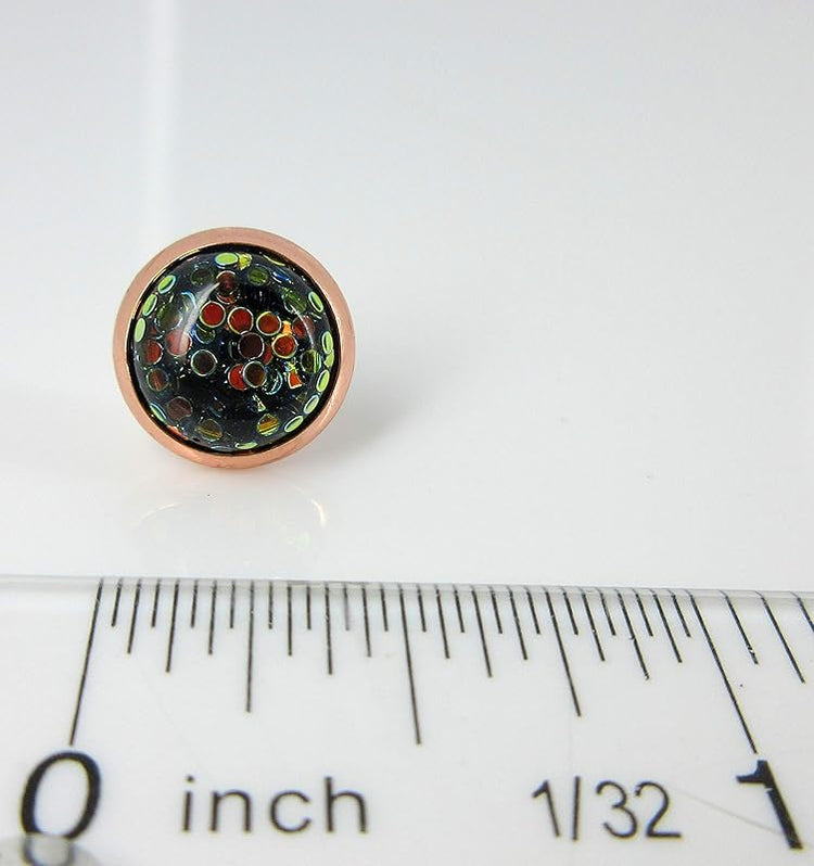 Summerfield Collection Rose Gold-tone Black and Green Iridescent Glitter Resin Stud Earrings 10mm
