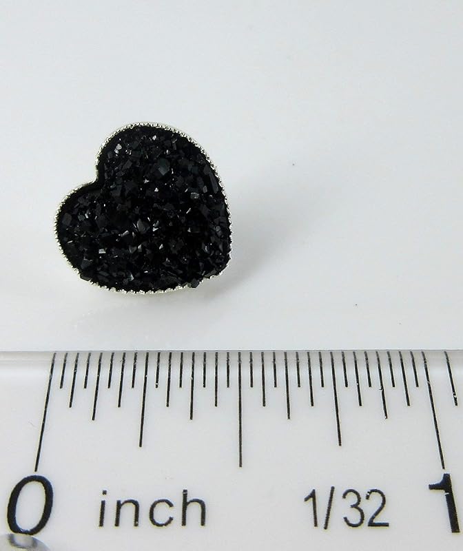 Summerfield Collection Silver-tone Heart Faux Druzy Stone Stud Earrings 12mm (Black)