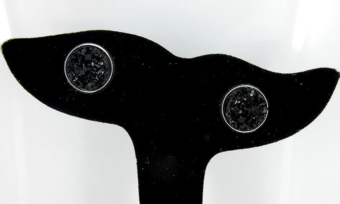 Trio Silver-tone Stud Earrings Faux Druzy Stone Orange AB Black Set 12mm