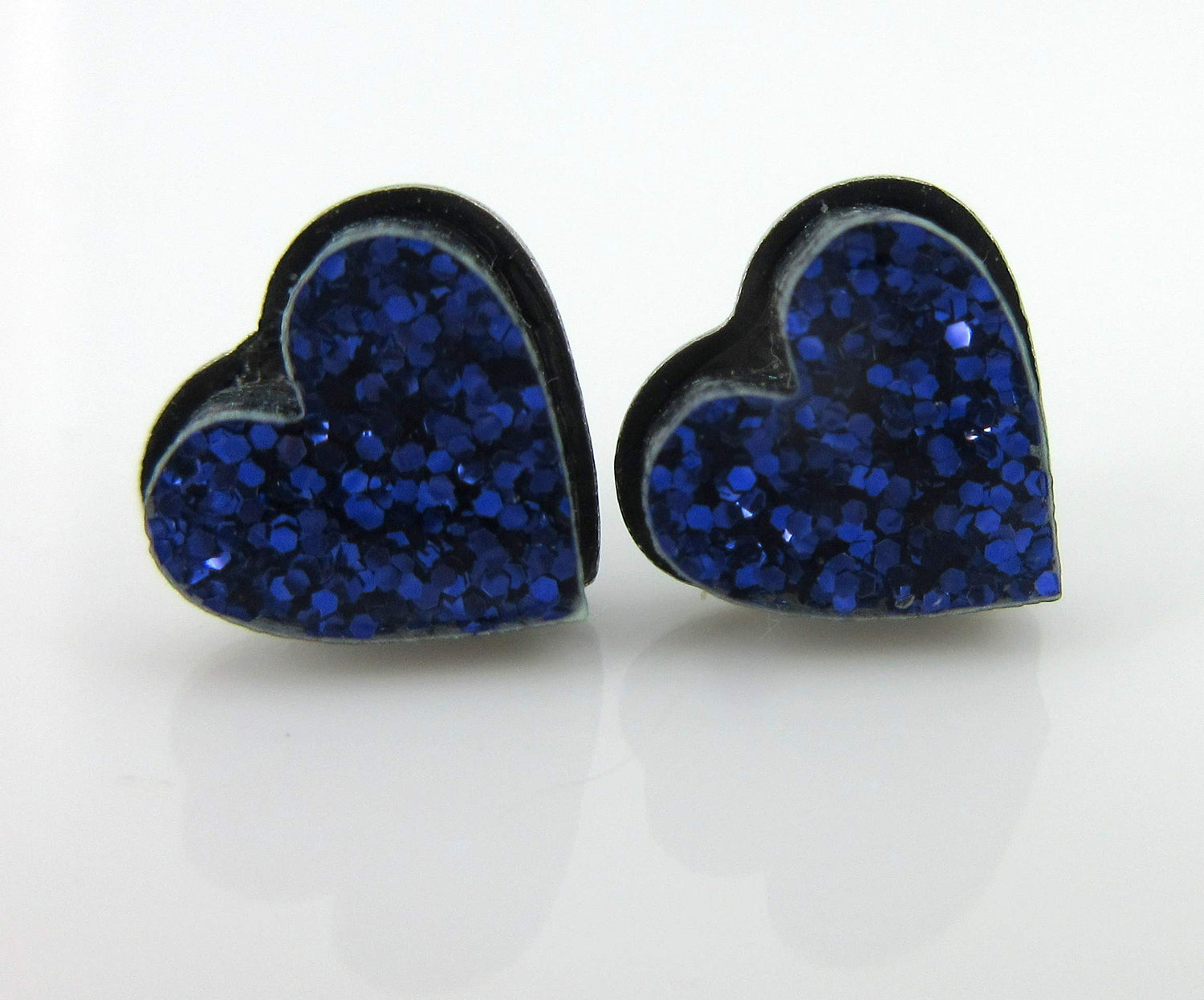 Stainless Steel Dark Purple Glitter Acrylic Heart Stud Earrings 8mm