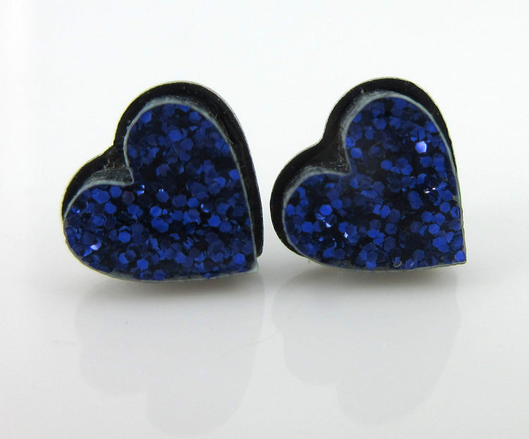 Stainless Steel Dark Purple Glitter Acrylic Heart Stud Earrings 8mm