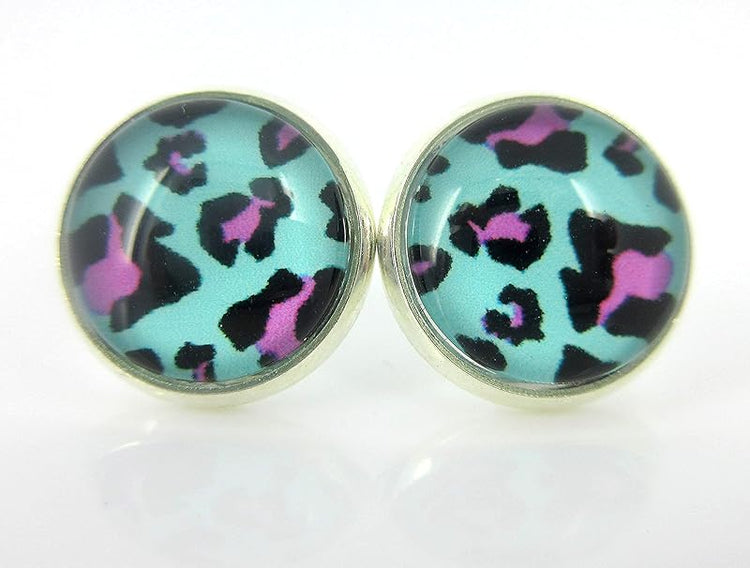 Summerfield Collection Stainless Steel Trio Animal Print Glass Stud Earrings 12mm Set
