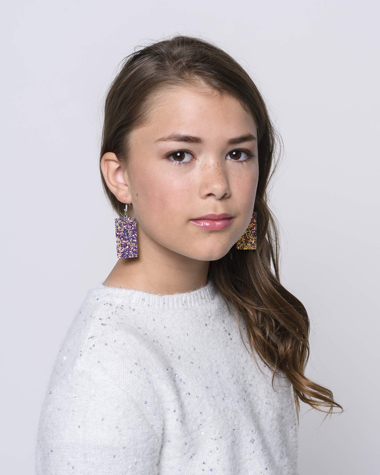 Sunset Glitter Faux Leather Large Rectangle Dangle Earrings