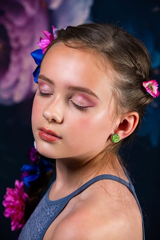 Summerfield Collection Silver-tone Spring Green Glitter Faux Druzy Stone Stud Earrings 12mm