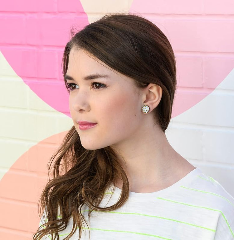 Summerfield Collection Antiqued Gold-tone Taco Print Glass Stud Earrings 12mm