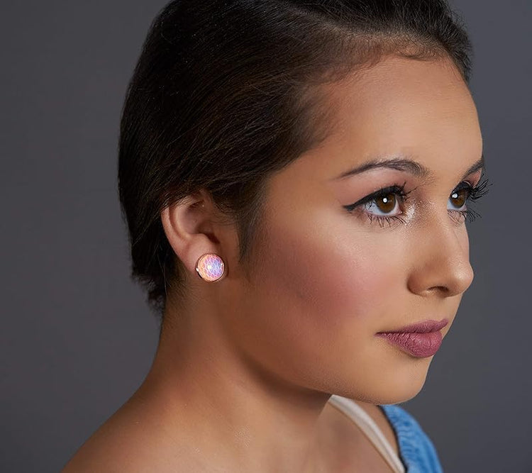 Summerfield Collection Rose Gold-tone Light Pink White AB Mermaid Scale Stud Earrings Dragon (12mm)