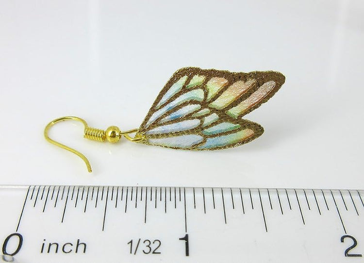 Summerfield Collection Gold Tone Butterfly Wing Fabric Dangle Earrings (Rainbow Double Wing)