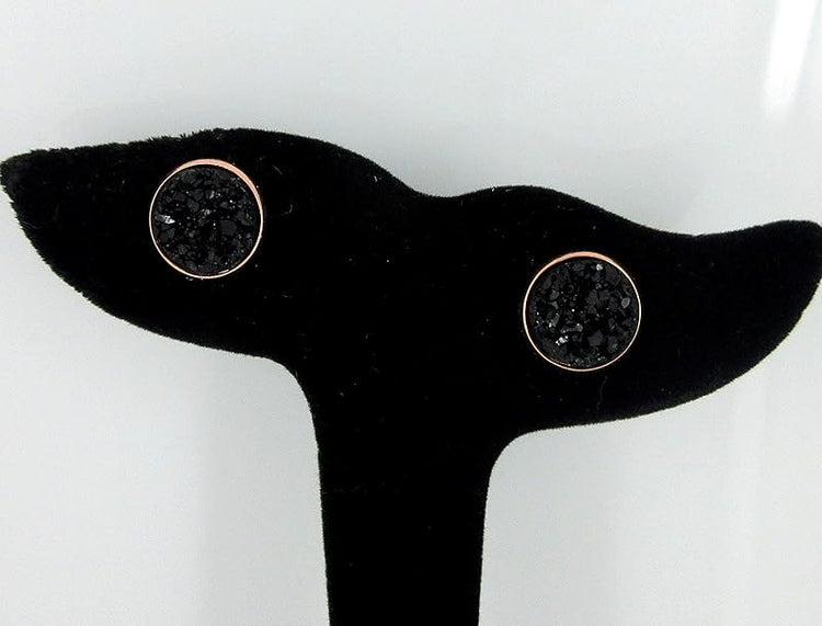Summerfield Collection Rose Gold-tone Faux Druzy Stone Stud Earrings 12mm (Black)