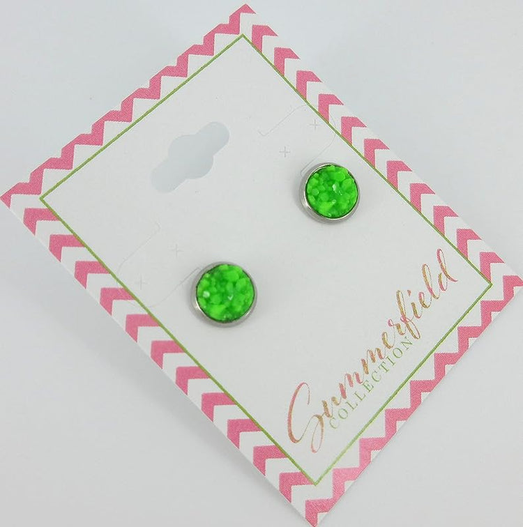 Summerfield Collection Stainless Steel Matte Faux Druzy Stone Stud Earrings 8mm (Green)