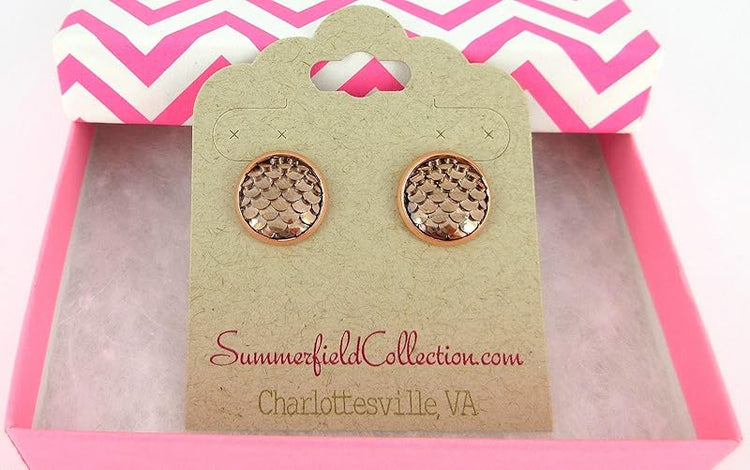 Summerfield Collection Rose Gold-tone Metallic Dragon Scale Stud Earrings 12mm Mermaid