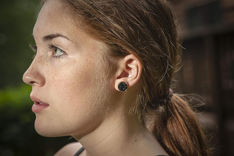 Summerfield Collection Rose Gold-tone Faux Druzy Stone Stud Earrings 12mm (Black)