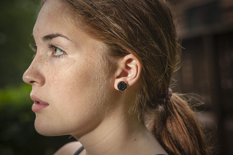Rose Gold-tone Black Faux Druzy Stone Stud Earrings 12mm