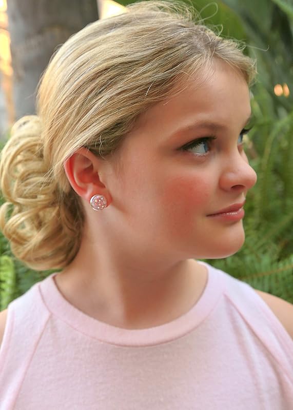 Summerfield Collection Silver-tone Pastel AB Faux Druzy Stone Stud Earrings 12mm (Ballet Pink)