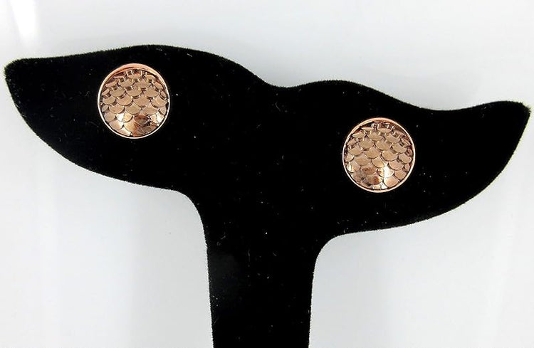Summerfield Collection Rose Gold-tone Metallic Dragon Scale Stud Earrings 12mm Mermaid
