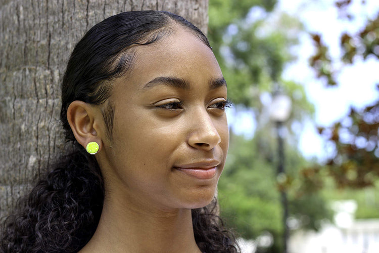 Silver-tone Neon Yellow AB Faux Druzy Stone Stud Earrings