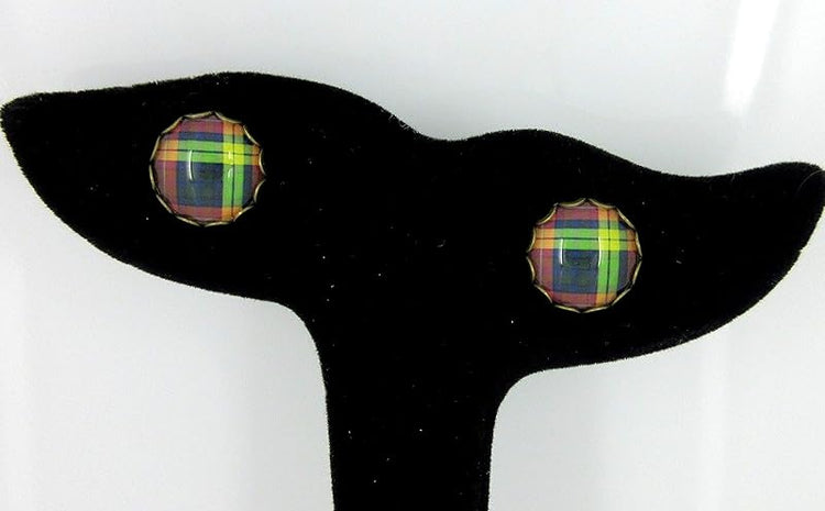 Summerfield Collection Antiqued Gold-tone Trio Plaid Print Glass Stud Earrings 12mm Set