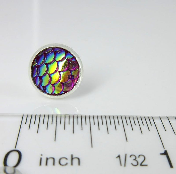 Summerfield Collection Silver-tone Pink Purple Metallic Mermaid Scale Stud Earrings 10mm