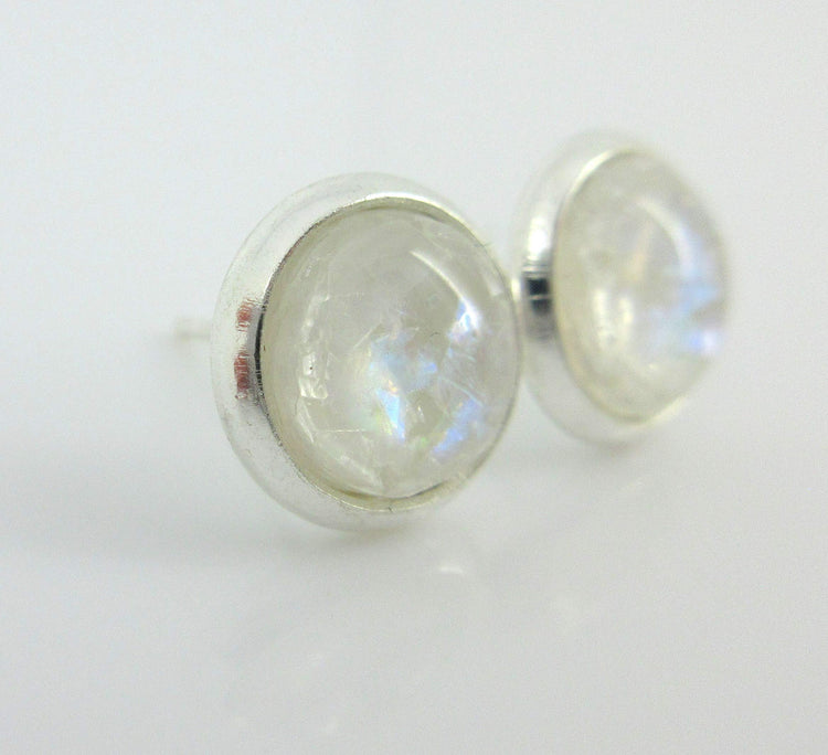 Shiny Silver-tone White and Opalescent Leaf Resin Stud Earrings 8mm