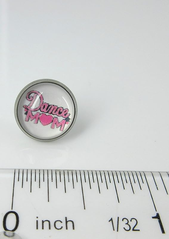 Summerfield Collection Stainless Steel Dance Mom Print Glass Stud Earrings 12mm (White and Pink w/Heart)