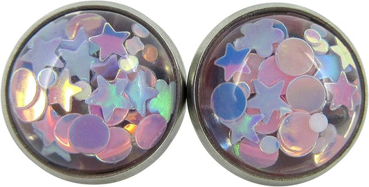 Summerfield Collection Stainless Steel Glitter Resin Globe Stud Earrings 12mm (Lilac)
