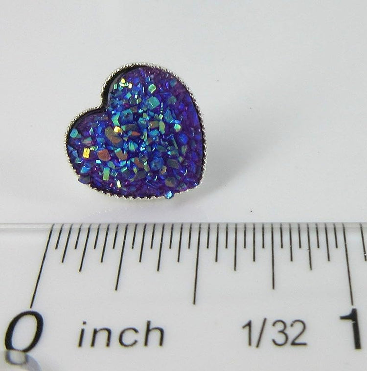 Summerfield Collection Silver-tone Heart Faux Druzy Stone Stud Earrings 12mm (Purple AB)