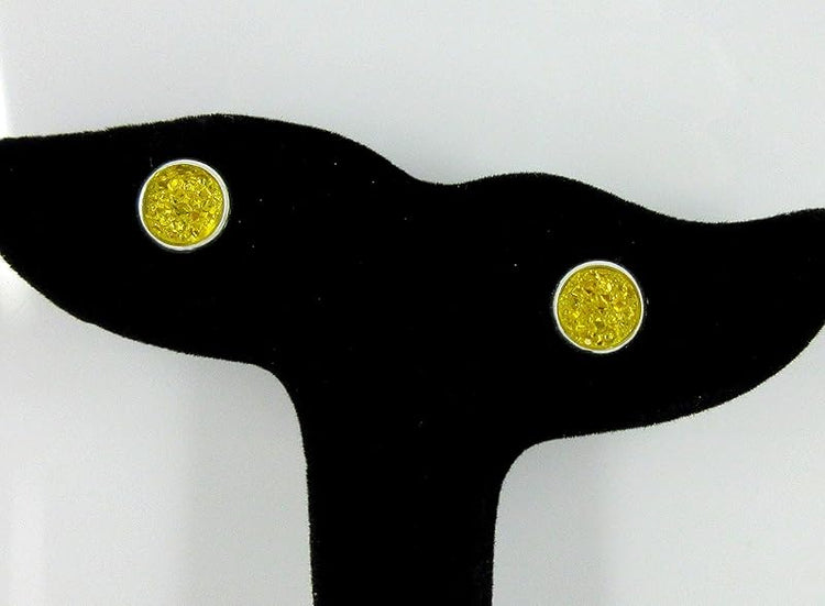Summerfield Collection Silver-tone Yellow Faux Druzy Stone Stud Earrings (8mm)