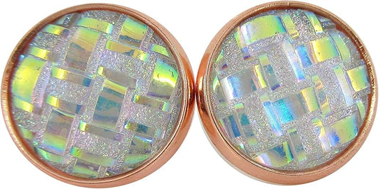 Summerfield Collection Rose Gold-tone Clear Frosted Metallic Rainbow Stud Earrings 12mm