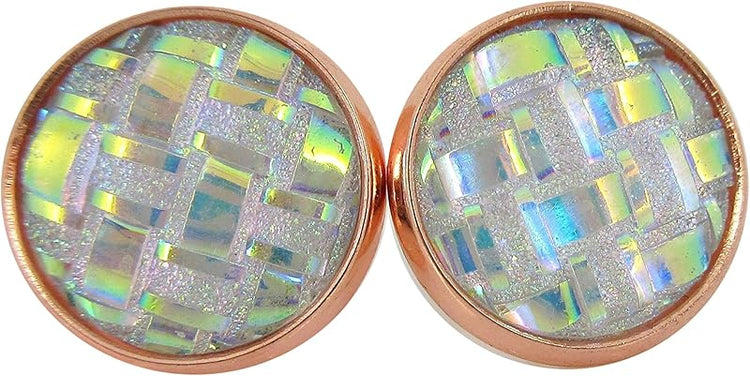 Summerfield Collection Rose Gold-tone Clear Frosted Metallic Rainbow Stud Earrings 12mm