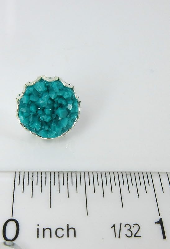 Summerfield Collection Silver-tone Faux Druzy Stone Stud Earrings 12mm (Teal Green Blue)