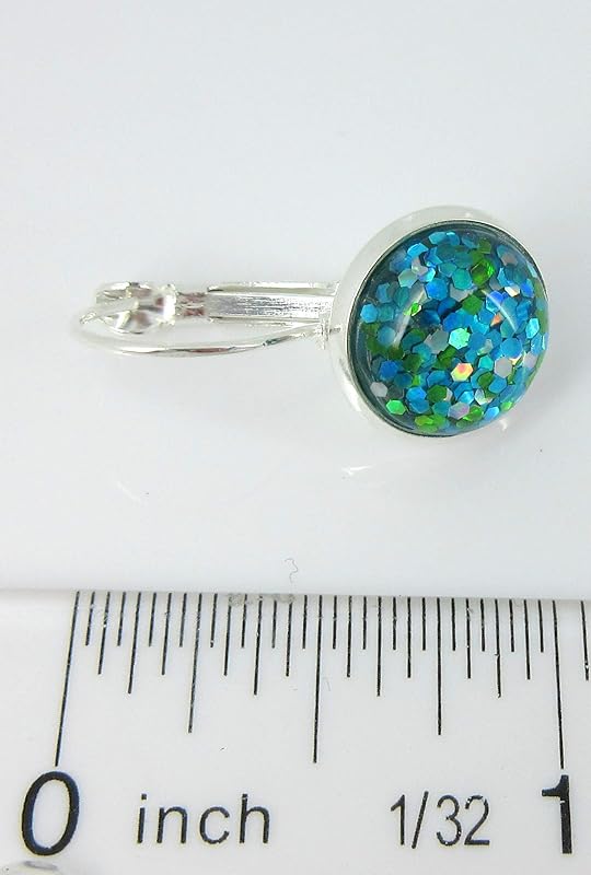 Summerfield Collection Silver-tone Metallic Glitter Resin Lever-back Drop Earrings 12mm (Blue/Green)