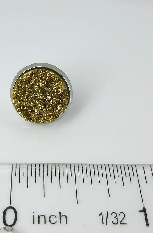 Summerfield Collection Duo Stainless Steel Glitter Faux Druzy Stone Stud Earrings Set (Dark Maroon/Gold)