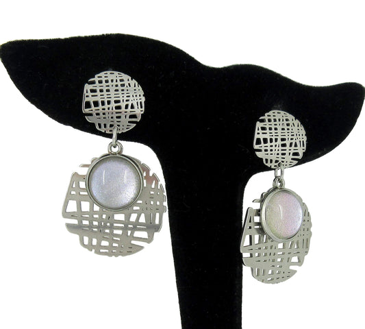 Stainless Steel Colorshifting Glitter Glass Geo Drop Earrings