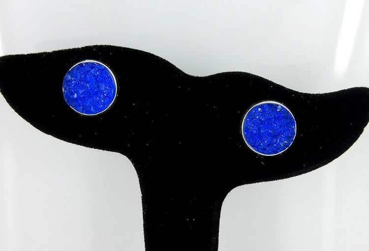 Summerfield Collection Silver-tone Faux Druzy Stone Stud Earrings 12mm (Deep Royal Blue)