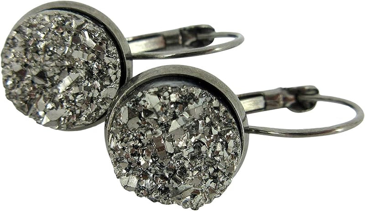 Summerfield Collection Hematite-tone Gunmetal Gray Faux Druzy Stone Lever-back Drop Earrings 12mm