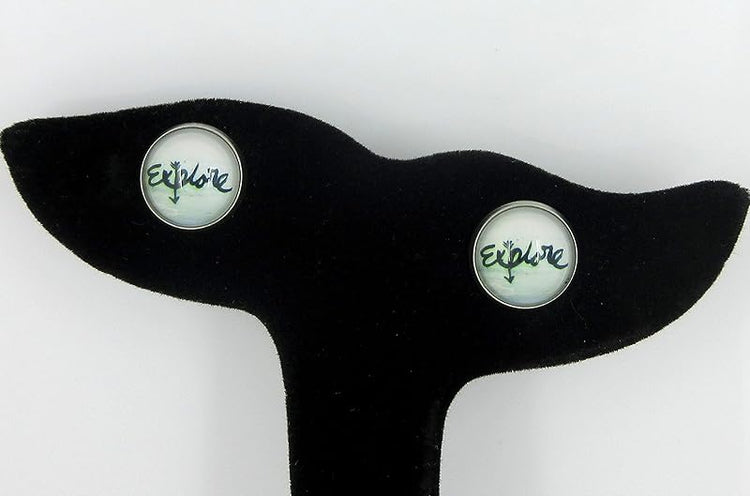 Summerfield Collection Stainless Steel Explore Print Glass Stud Earrings 12mm