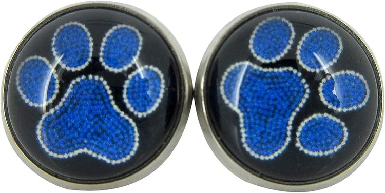 Summerfield Collection Stainless Steel Paw Print Glass Stud Earrings 12mm (Royal Blue)