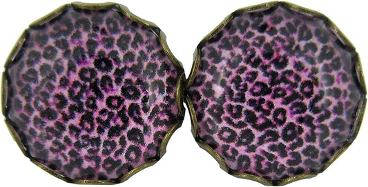 Summerfield Collection Antiqued Gold-tone Animal Print Glass Stud Earrings 12mm (Pink/Purple)