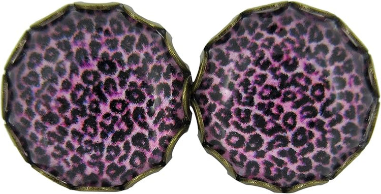 Summerfield Collection Antiqued Gold-tone Animal Print Glass Stud Earrings 12mm (Pink/Purple)