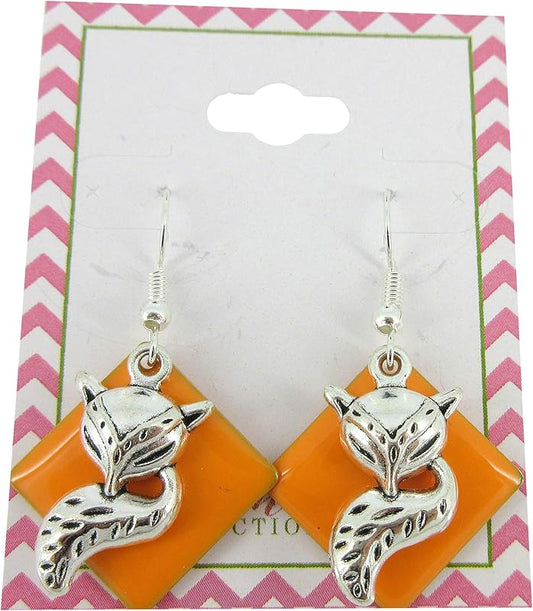 Summerfield Collection Silver-tone Orange Enamel Fox Charm Dangle Earrings