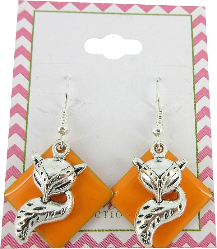 Summerfield Collection Silver-tone Orange Enamel Fox Charm Dangle Earrings