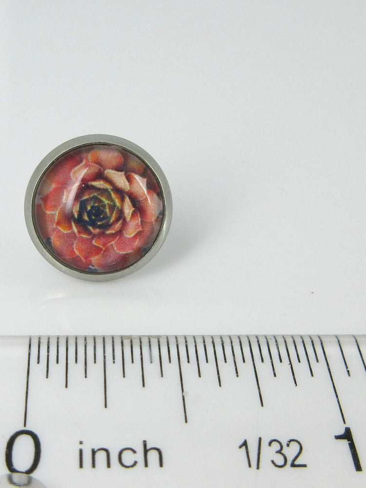 Stainless Steel Succulent Plant Print Glass Stud Earrings 12mm (Coral)