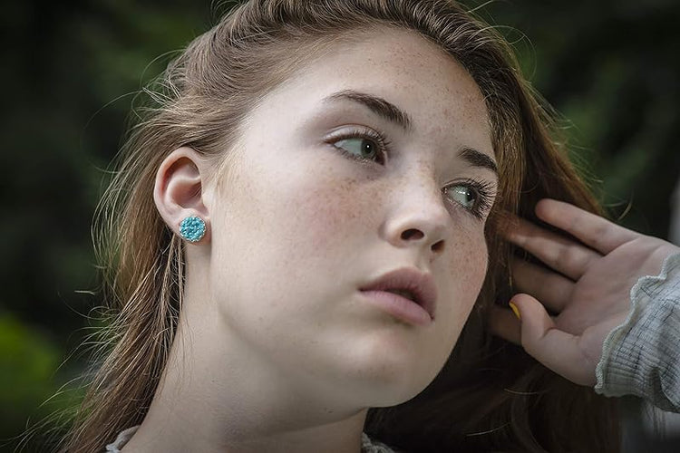 Summerfield Collection Silver-tone Faux Druzy Stone Stud Earrings 12mm (Robin Egg Blue AB)