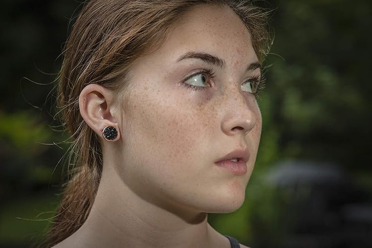 Summerfield Collection Rose Gold-tone Faux Druzy Stone Stud Earrings 12mm (Black)