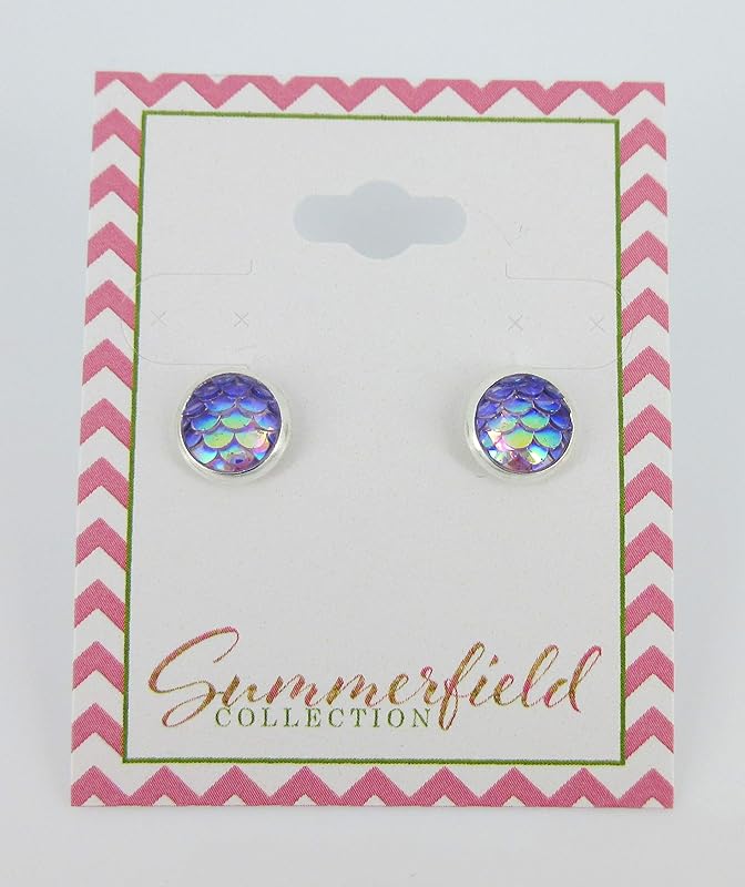Summerfield Collection Silver-tone Metallic Mermaid Scale Stud Earrings 8mm (Light Purple)
