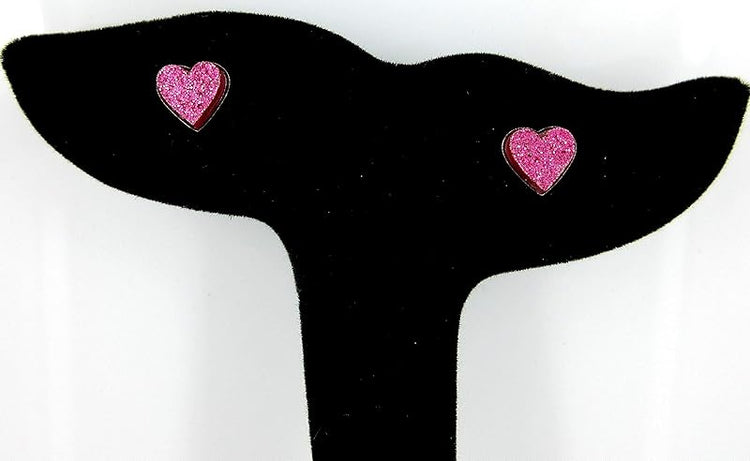 Summerfield Collection Stainless Steel Glitter Acrylic Heart Stud Earrings 8mm (Hot Pink)